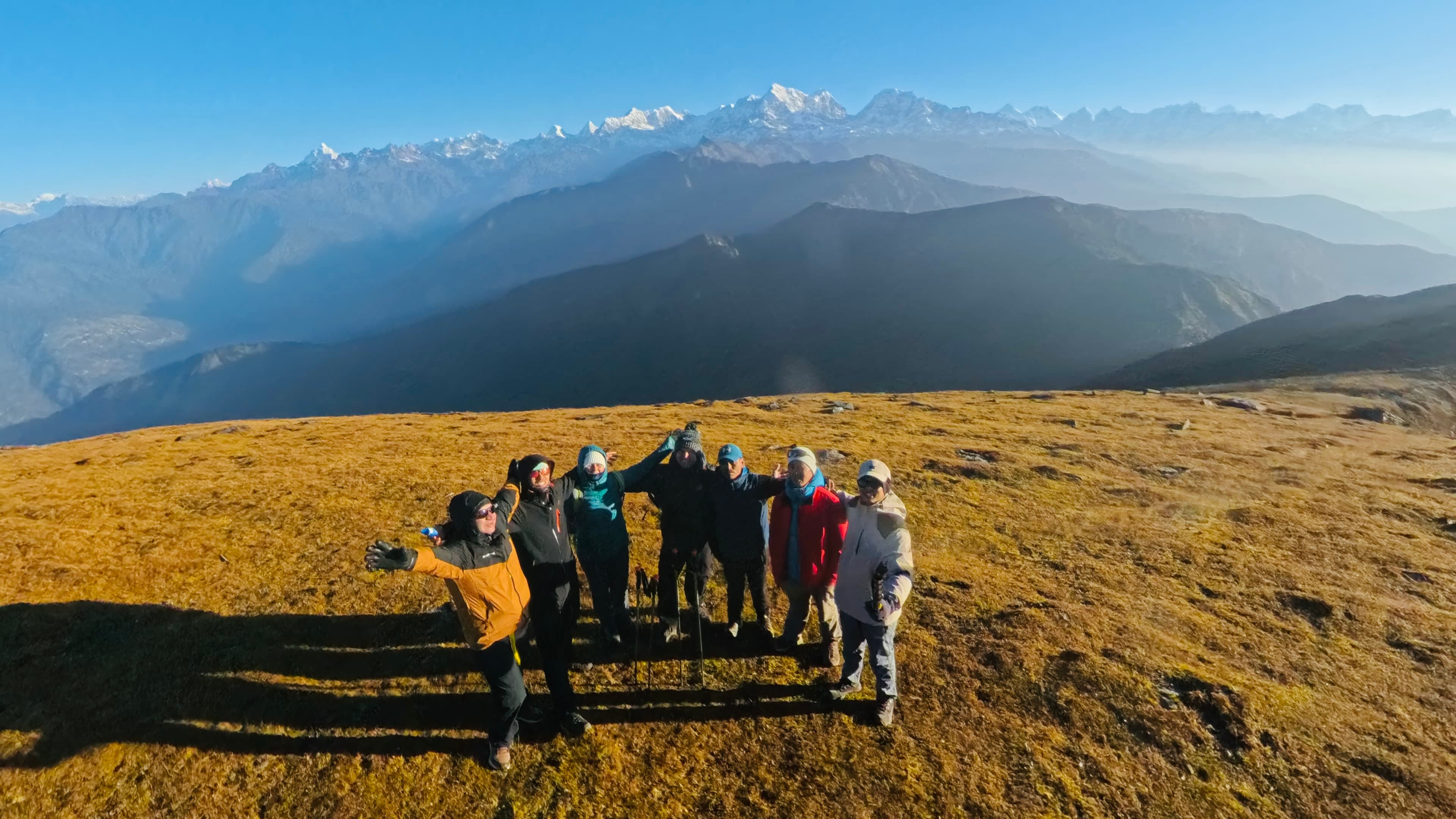 Trekking through deep snow fields