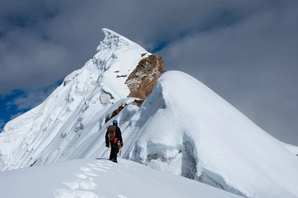 Island Peak rising above the glacier